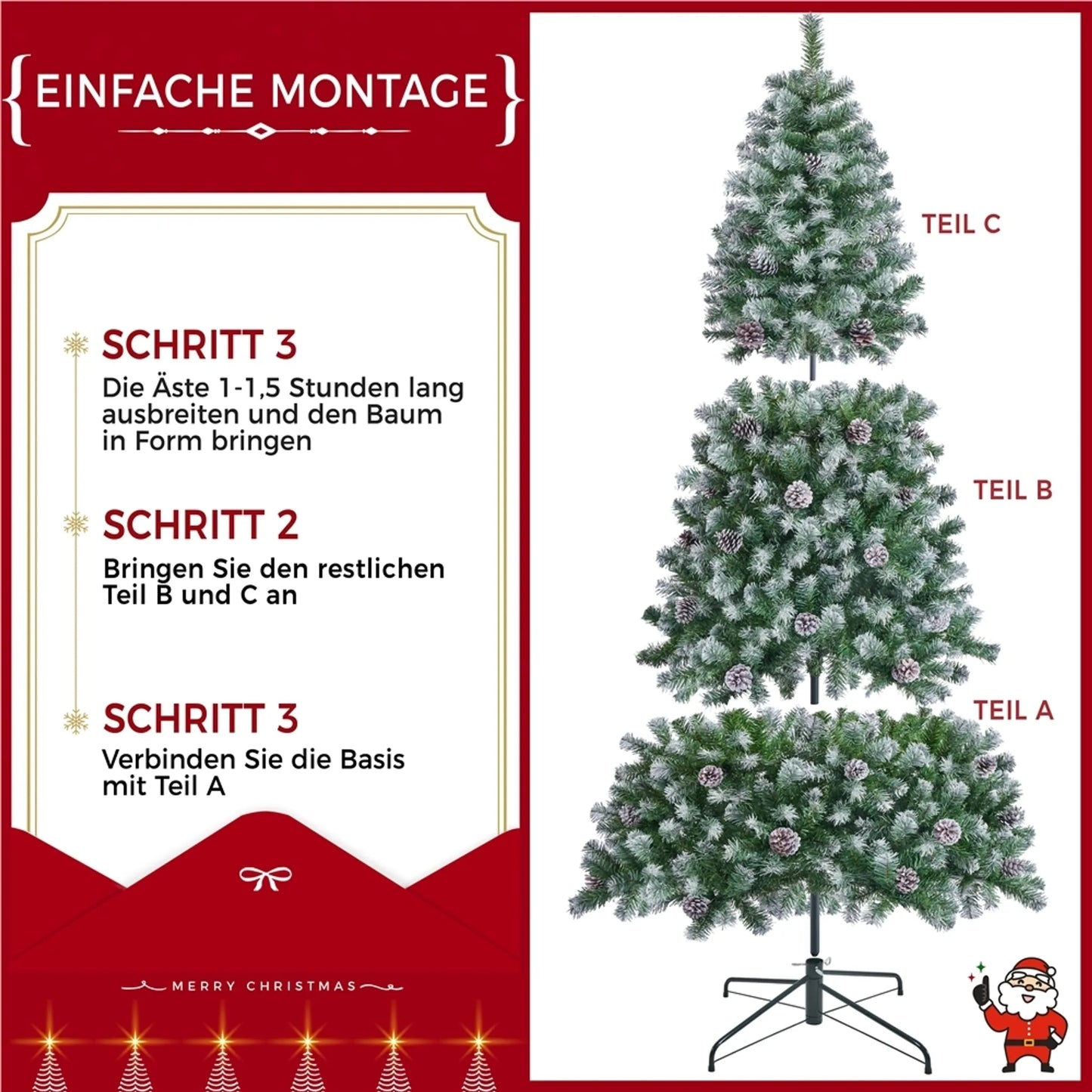 Yaheetech Kunstkerstboom Besneeuwd – 183 cm – Voorzien Van 920 Takken En Natuurlijke Dennenappels En Opvouwbare Metalen Standaard – Voor Binnen En Buiten – Groen PVC En Metaal – 106 x 106 x 183 cm