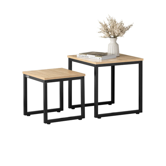 SoBuy Bijzettafels - Set van 2 salontafels - Max. 20KG - 50 x 50 x 50 cm - Houtkleur