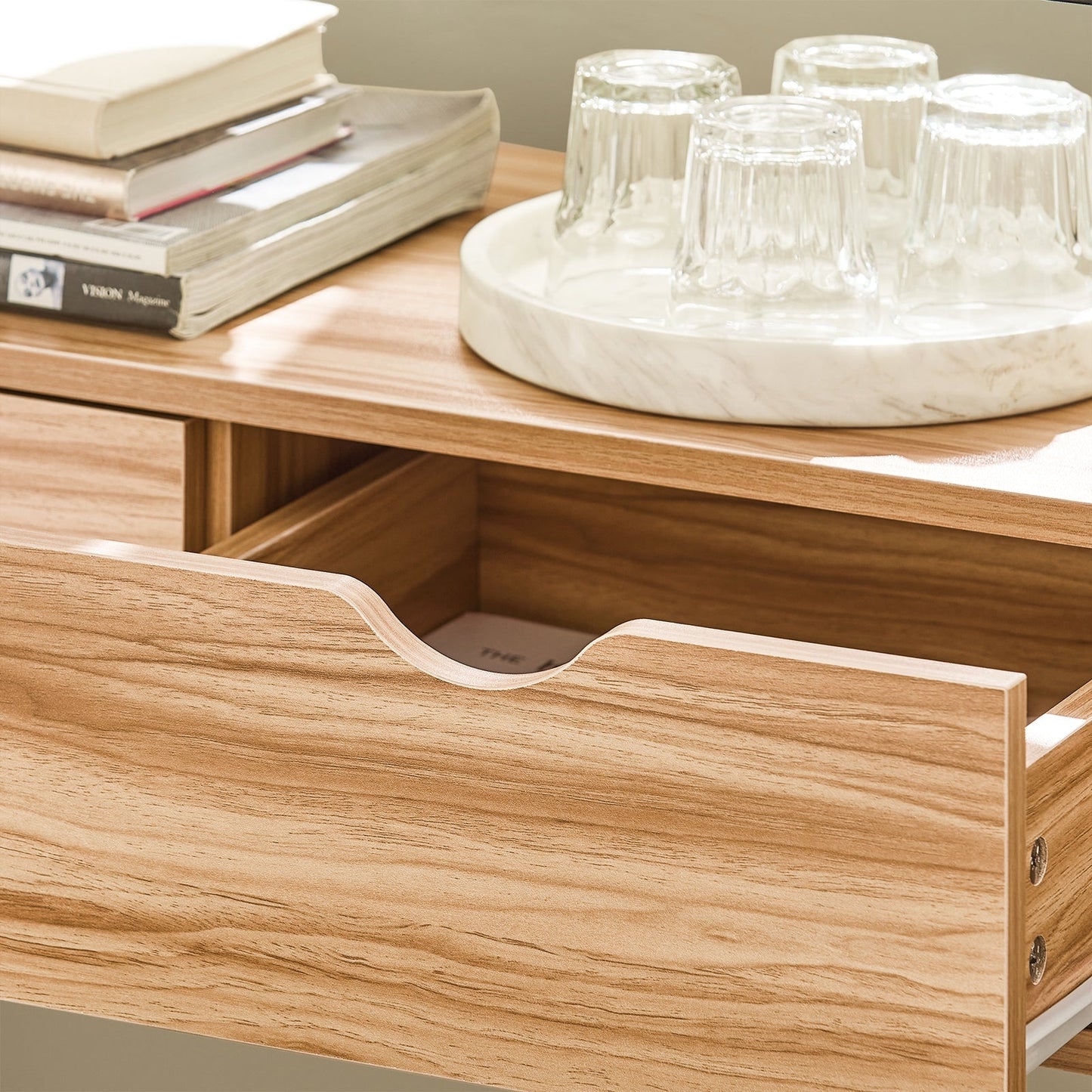 SoBuy Bijzettafel met Glazen plaat - Met 2 Lades - 81 x 35 x 78 cm - Hout/ Ijzer