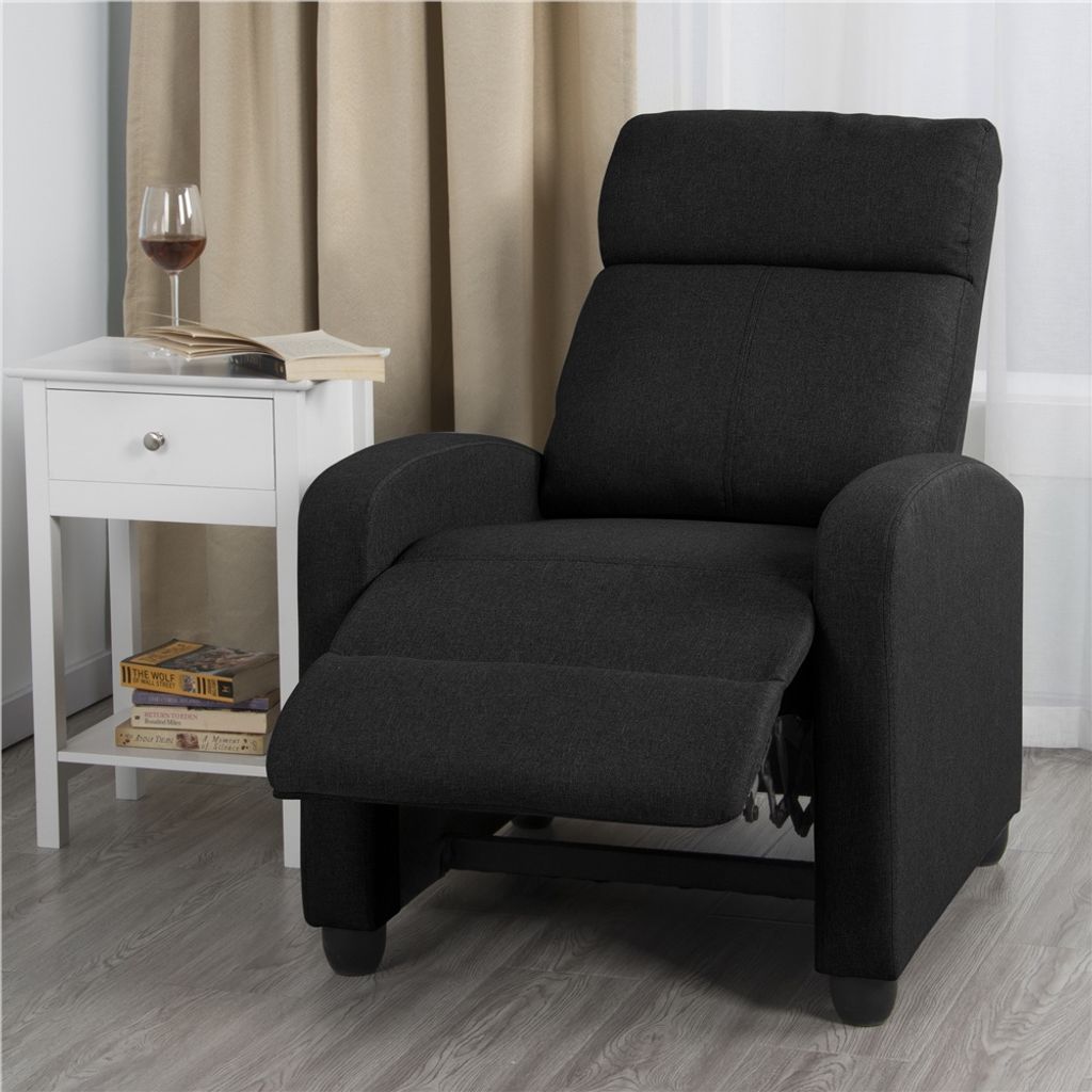 Yaheetech Relaxfauteuil met ligfunctie - Tv-stoel - Linnenlook - Zwart - 67 x 85 x 99,5 cm