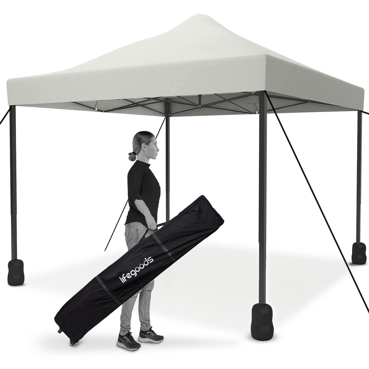 LifeGoods Partytent Easy Up - 3x3 m - Wit - Waterdicht - In hoogte verstelbaar - Inclusief draagtas met wieltjes