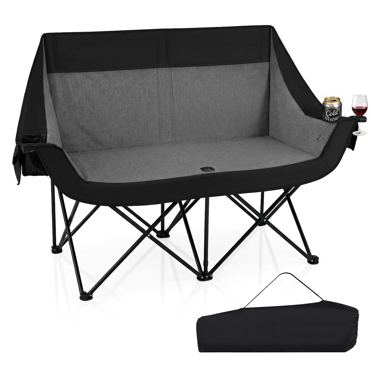 Coast Opvouwbare Dubbele Campingstoel - Verwarmd - 3 Warmtestanden - Zwart