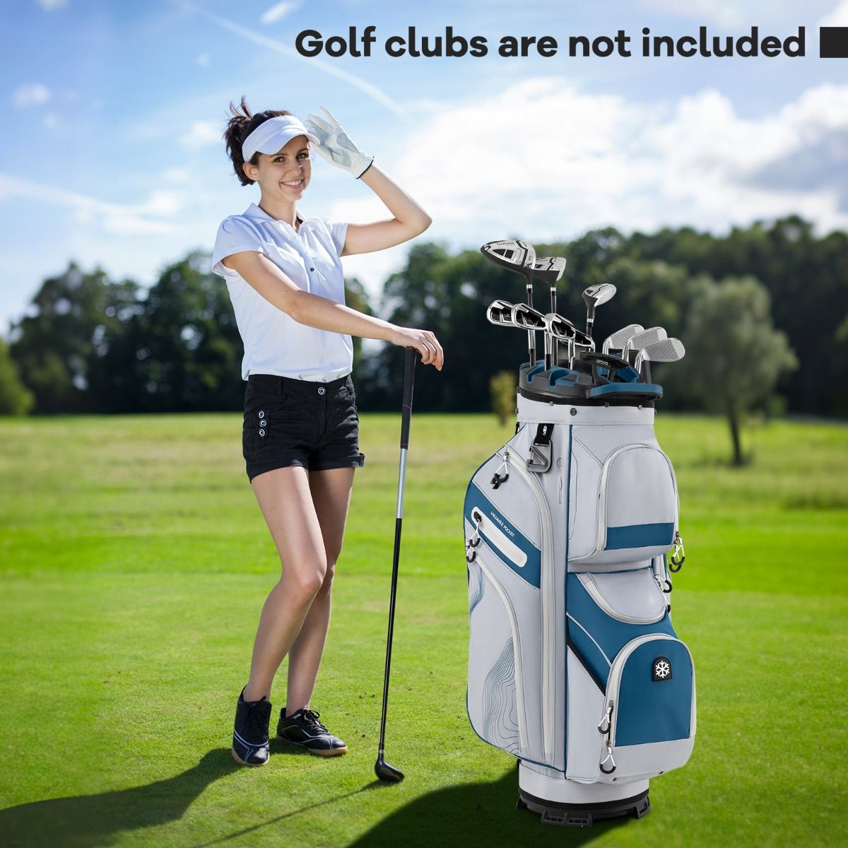 Coast Golfbag met 14 Vakken, 11 Zakken, Draagriem & Regenhoes – Lichtgewicht Golfkar Tas – 34x24x90,5 cm – Marineblauw