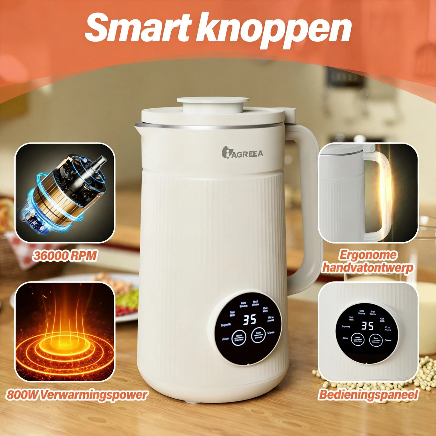 Iagreea Notenmelkmaker 8-in-1 1000ml - Soja & Havermelkmaker met Verwarmingsfunctie - Wit
