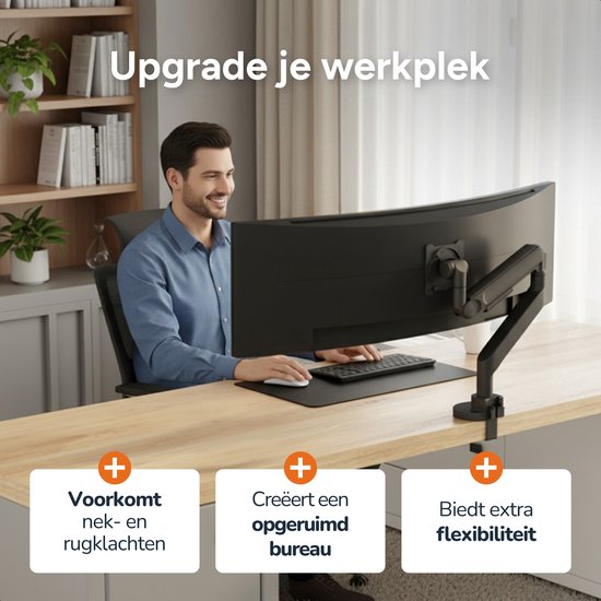Skoov Monitorarm met gasveer - Voor 13 tot 57 Inch - 27KG draagkracht - Breedbeeldscherm - Beugel voor 1 scherm - Monitor - Stand - Zwart