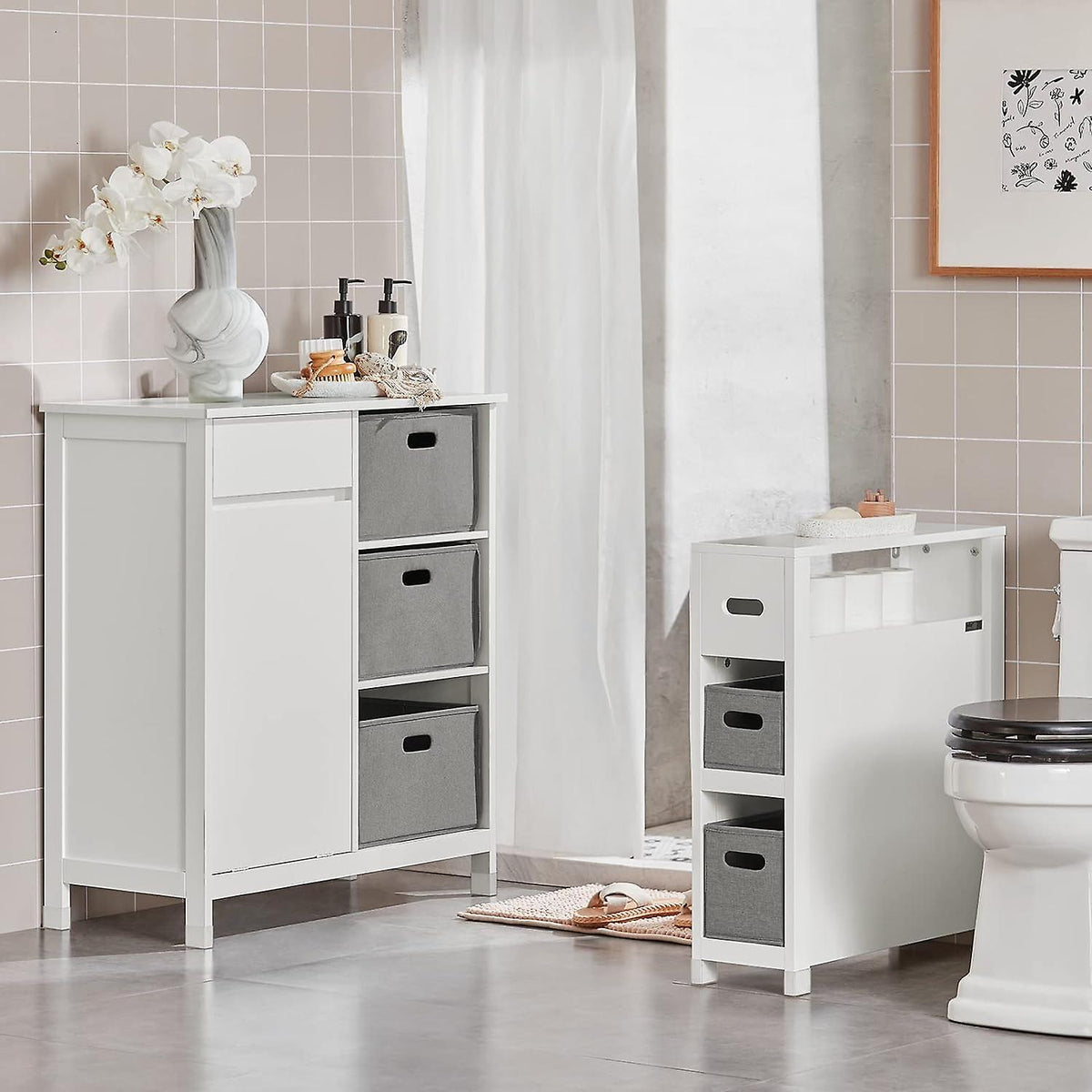 SoBuy - Badkamer Wasmandkast – Waskast - 80 x 38 x 91 cm – Wit