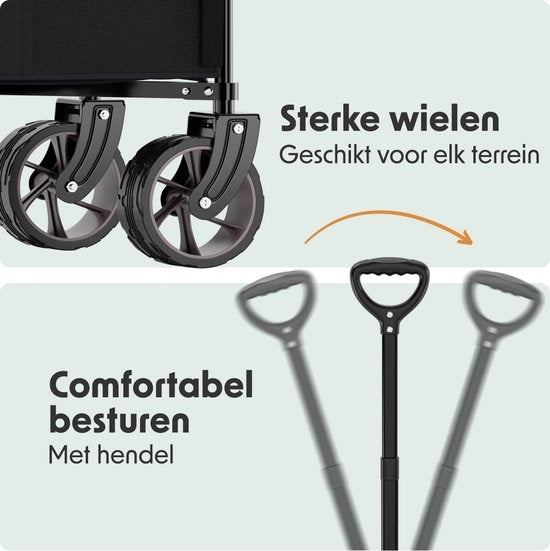 LifeGoods Bolderkar - XL - Opvouwbaar - 200L - 100KG Draagkracht - Zwart