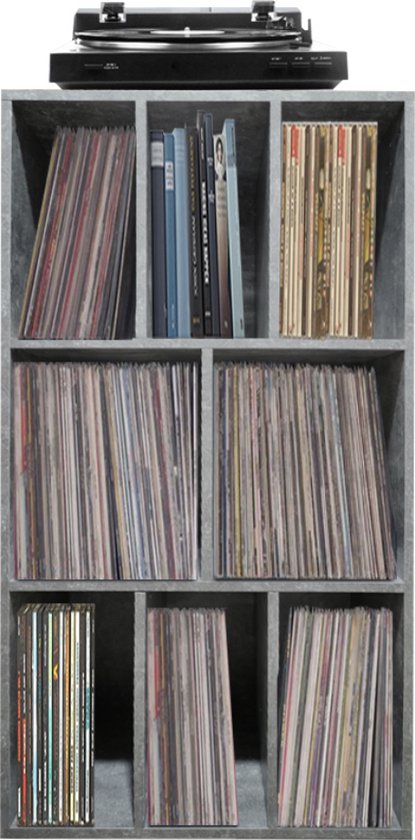 LP vinyl opbergkast - platenkast - opbergen lp vinyl platen - boekenkast - 8 vakken - grijs beton look