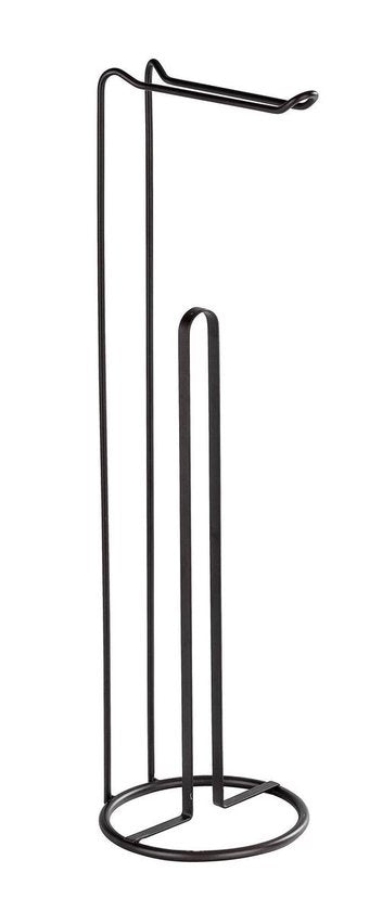 WENKO Toiletrolhouder 2-in-1 Lugano mat zwart staal - Reserverolhouder - Toiletpapier houder vrijstaand - WC Rolhouder staand - Zwart