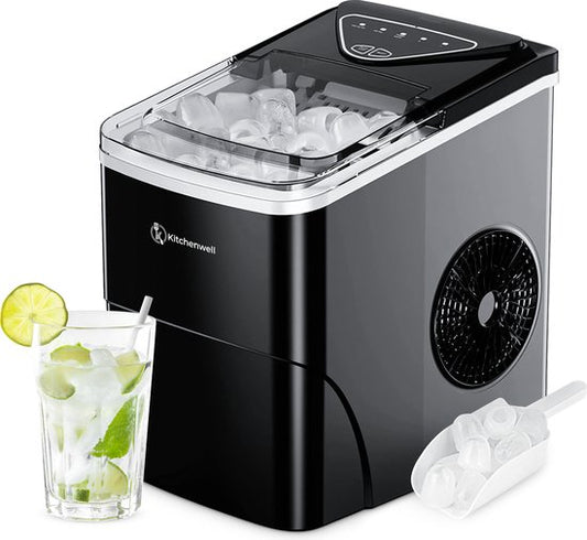 Kitchenwell IJsblokjesmachine – 2L - IJsblokjesmaker met IJsschep – 12kg/24 uur – Zelfreinigingsfunctie - Zwart