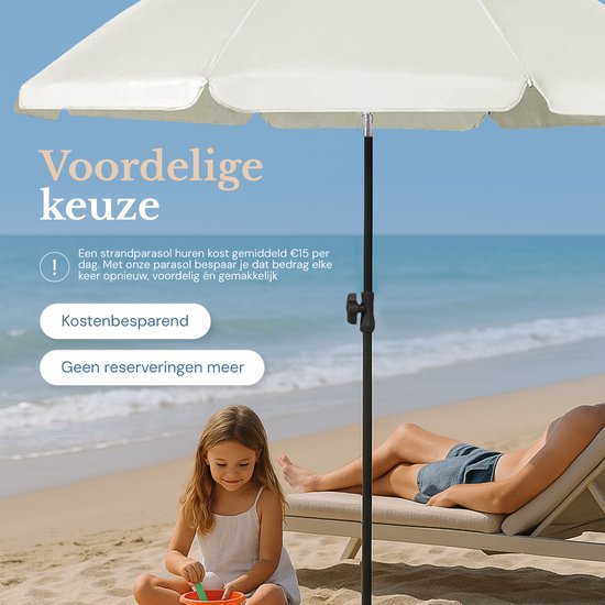 O’DADDY® Parasol Set – Kantelbaar & Verstelbaar – Waterdicht – UV-Bestendig – Met Grondboor & Draagtas – Strand, Tuin & Balkon – 180 cm – Beige