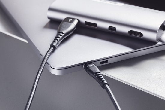 Philips USB Kabel 2.0 - DLC5206A/00 - USB-A - USB-C - Lengte: 2 Meter - Premium Nylon - Zwart