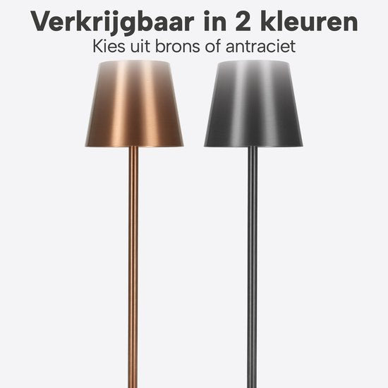 Draadloze Tafellamp - Draadloos en USB-C-Oplaadbaar – 3 LED Lichtkleuren – Binnen en Buiten – Set van 2 Stuks - Antraciet - BREND BR-2247