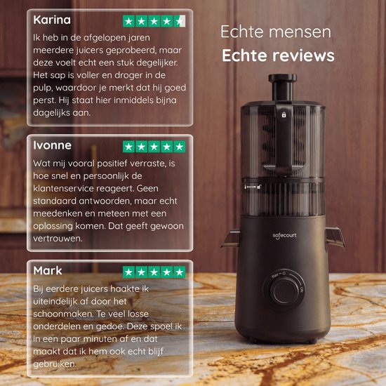 Safecourt Kitchen Slow Juicer XXL - krachtige motor [Pre-cutter & Cold-press technologie] - eenvoudige reiniging - BPA-vrij - sapcentrifuge Zwart