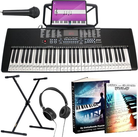 Finesse Keyboard Piano met Standaard - 61 Keys - New Orleans Model - zwart - 85.9 x 32.2 x 10.4 cm