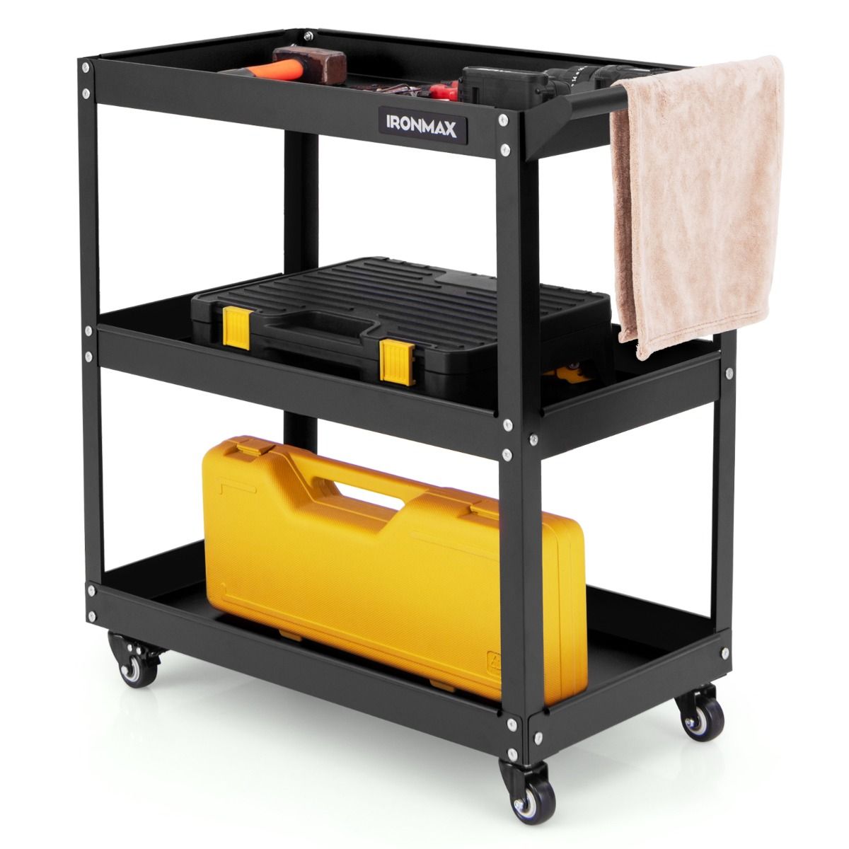 Coast Gereedschapswagen - 3-laags - metalen frame - zwart