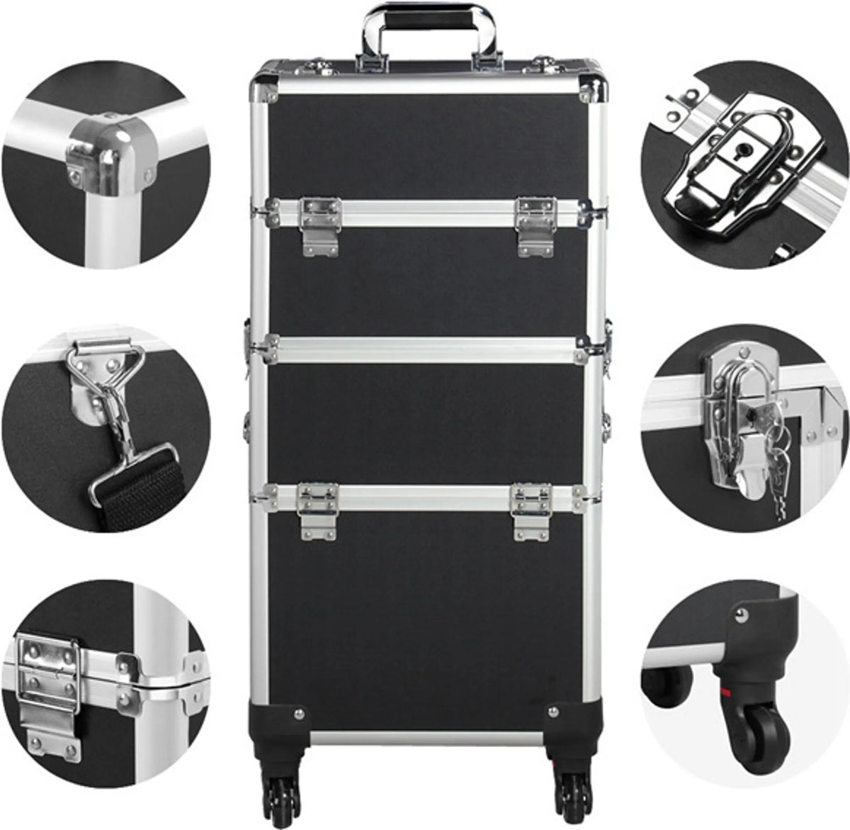 Yaheetech 3-in-1 Kosmetikkoffer Trolley 36x24x78 cm – Zwart – Aluminium en Kunststof
