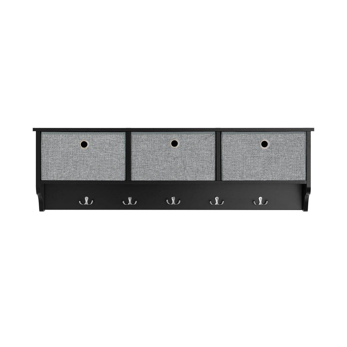 SoBuy Kapstok met Opbergrek - 3 Manden 5 Haken - Zwart