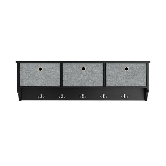 SoBuy Kapstok met Opbergrek - 3 Manden 5 Haken - Zwart
