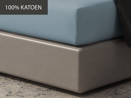 DoubleDry Hoeslaken 100% Natuurlijk Katoen - Tweepersoons 180x200 cm - Zacht & Ademend - Rondom Elastiek - Lichtblauw