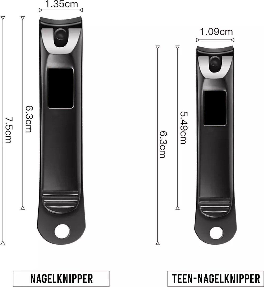 Podec nagelknipper set 2 stuks zwart – vingernagels en teennagels – rvs