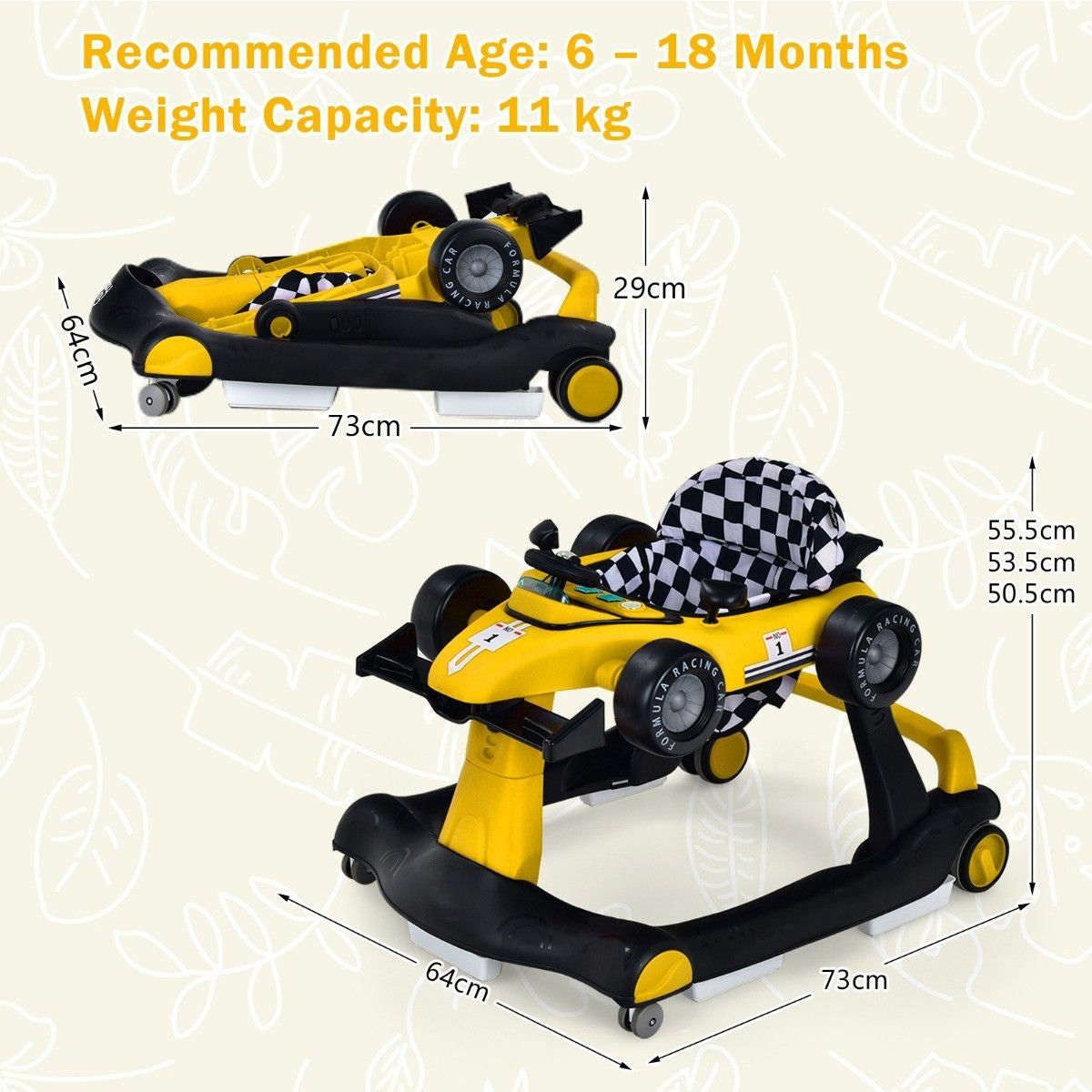 Coast Loopwagen - 4-in-1 - Max. 15 - Geel / Zwart