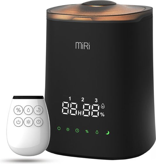 MiRi Nimbus – Luchtbevochtiger – Humidifier – 4.5L – Luchtvochtigheidmeter – Ionisator – 50m² – Ultrasoon – Afstandsbediening – Touchbediening – Aromatherapie