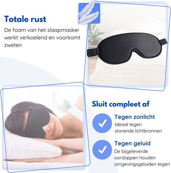 Hilvard - Slaapmasker - Oogmasker - Inclusief Slaap oordopjes - 100% Verduisterend - Verstelbaar - Ergonomisch - Zwart