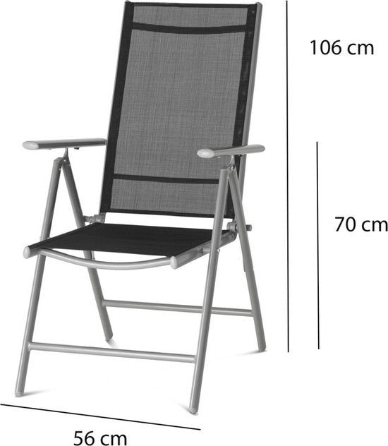 909 Outdoor - Tuinstoelen - Set van 2 - Verstelbare Rugleuning - Inklapbaar - Zitstoelen - Aluminium en Textileen - 69 x 56 x 106 cm