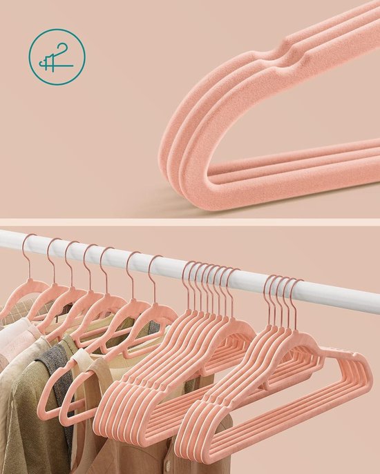 Fluwelen Kleerhanger 50 stuks Anti-slip Jashanger Draaibare Haak in Roze Goud - Ruimtebesparend 45 cm lang voor Kleding - Roze CRF21PK50 kledinghangers