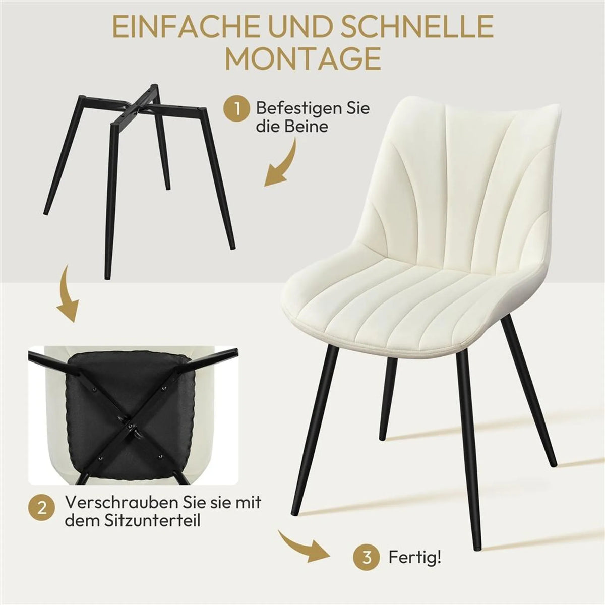 Yaheetech Set van 2 Eetkamerstoelen 47x58x84 cm – Beige – Polyester en Metaal
