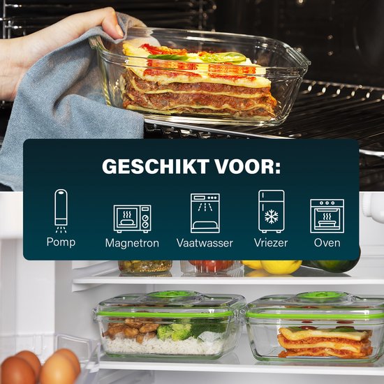Princess 492985 Vershoudbakjes - Vacuüm Sealer Set – 2 glazen oven- en vershoudschalen met twee kunststof deksels - Elektrische vacuümpomp