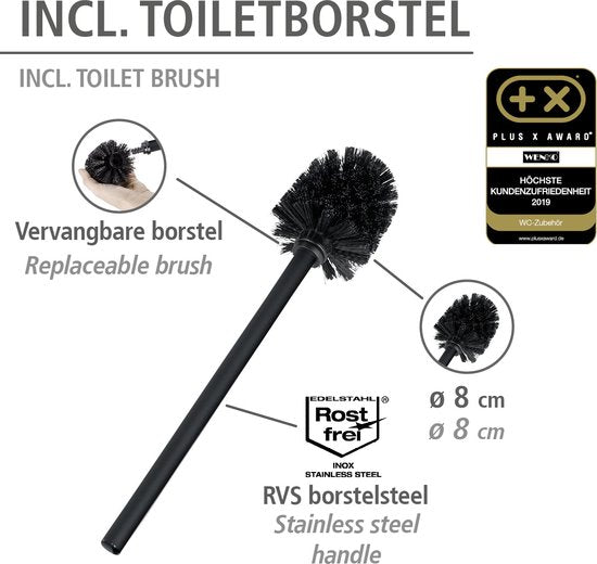 WENKO Toiletbutler Rivalta zwart - Toiletborstel met houder, Toiletrolhouder en Reserverolhouder vrijstaand