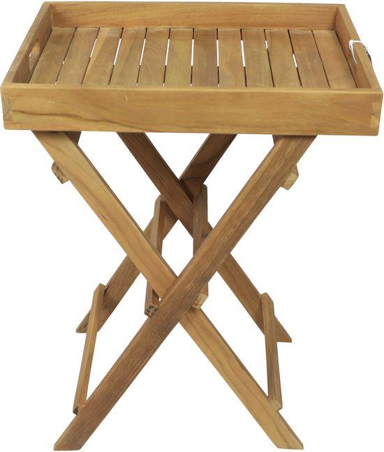 AXI Inda Teak Bijzettafel Opklapbaar – Met Afneembaar Dienblad – 39 x 29 x 50 cm – Teakhout – Lichtgewicht – Inklapbaar – Voor Tuin, Terras en Balkon