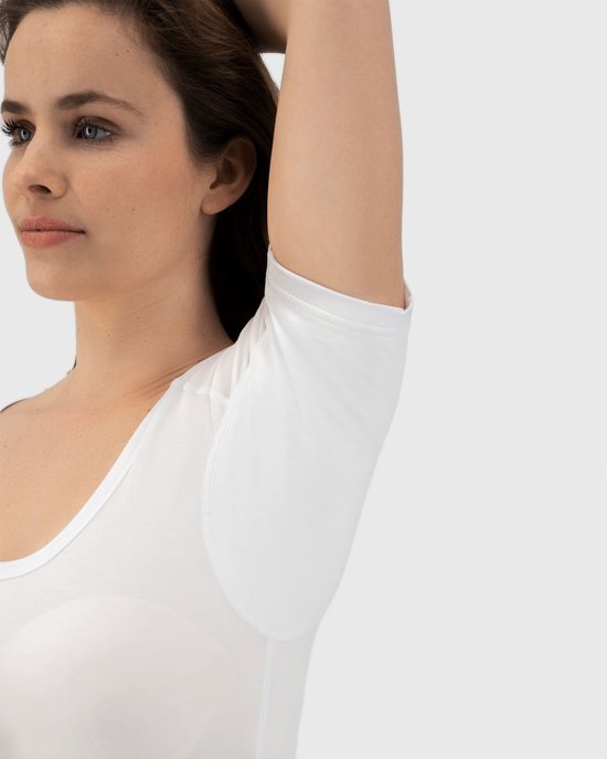 Anti Zweet Shirt - Fibershirts® - Ingenaaide Okselpads - Ondershirt - Wit - Ronde Hals - Dames - Maat S