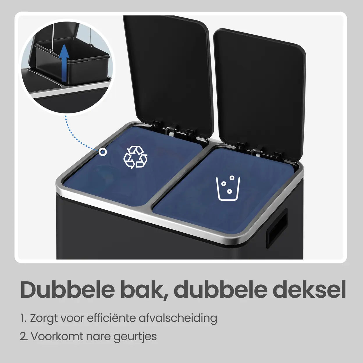 Joyfurnos Dubbele Pedaalemmer - Zwart - 2 x 15 Liter - Softclose Deksel - Staal - 41,8 x 35,9 x 44,5 cm