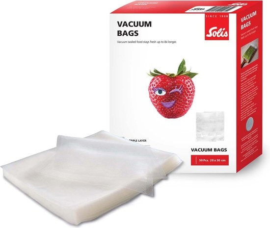 Solis Vacuumzakken Voedsel 20 x 30 cm - Geschikt voor Diepvries, Magnetron en Sous Vide Koken - BPA-Vrij - Drielaags Vacumeerzakken - Vacuum Opbergzakken - 50 Stuks