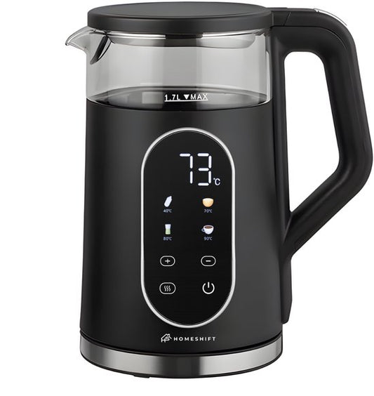 HomeShift® Waterkoker met Temperatuurregeling - Warmhoudfunctie - Dubbelwandig - Elektrisch - 1,7 Liter - 2200W - Zwart