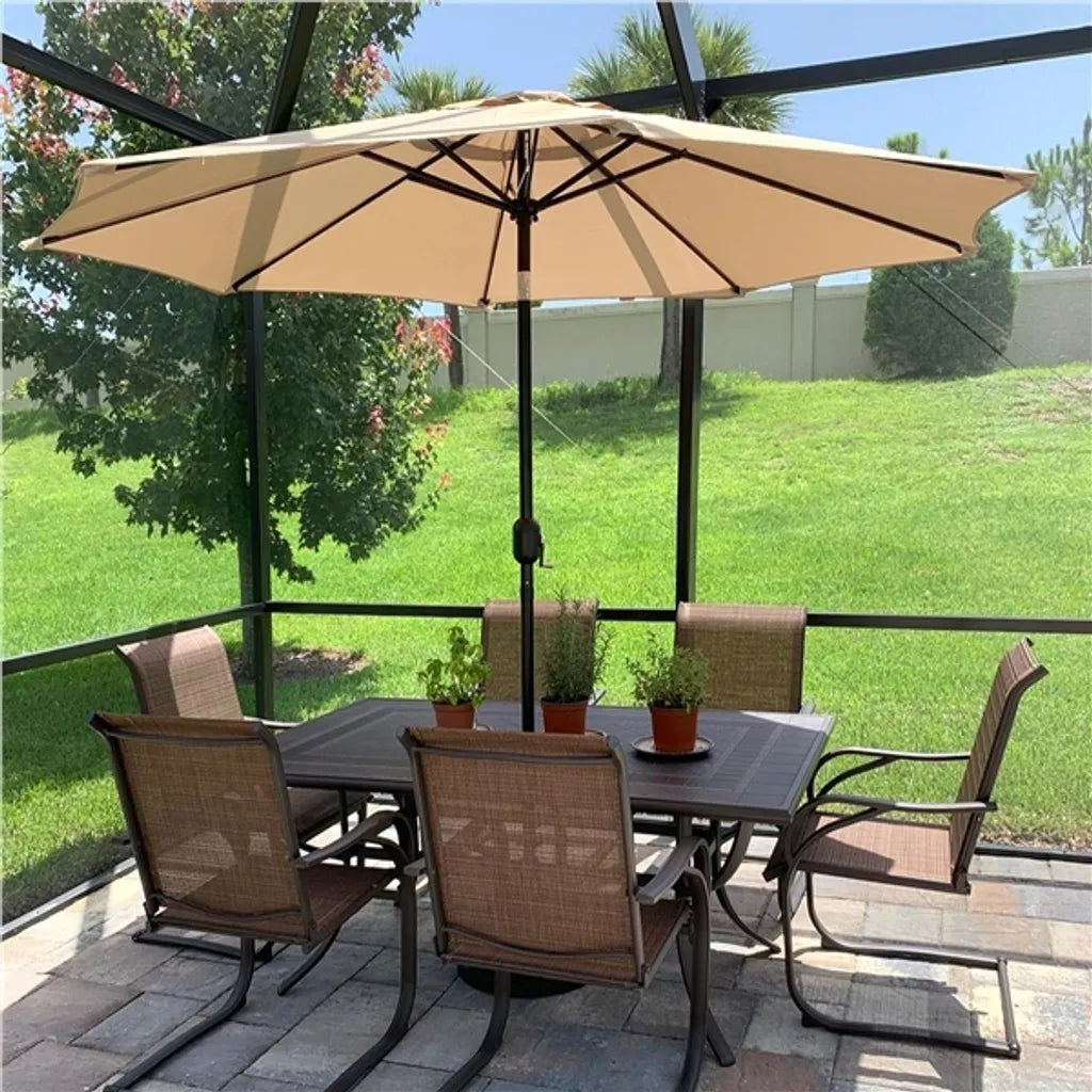 Yaheetech Tuinparasol Ø 270 cm - Lichtbruin - Kantelbare Parasol met Slinger en Ventilatieopening