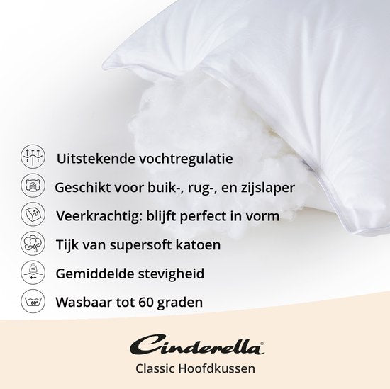 Cinderella Classic Hoofdkussen - Slaapkussen - Ideaal voor Zijslapers - 60x70 - Zacht