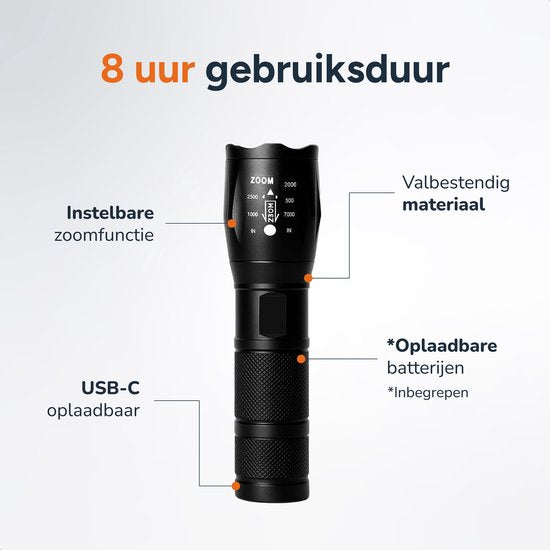 Zaklamp LED oplaadbaar - 2 stuks - incl batterijen - Voor kinderen en volwassenen - Waterdicht - Mini Militaire zaklampen - Proskill