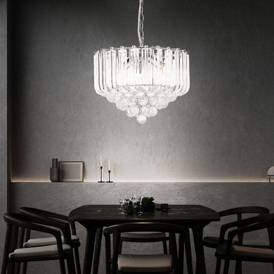 Kroonluchter Globo Minnesota LED - Chroom met heldere acryldecoratie en acrylkristallen