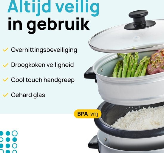MOA Rijstkoker met Stomer 1,5 liter - RVS - RC18S