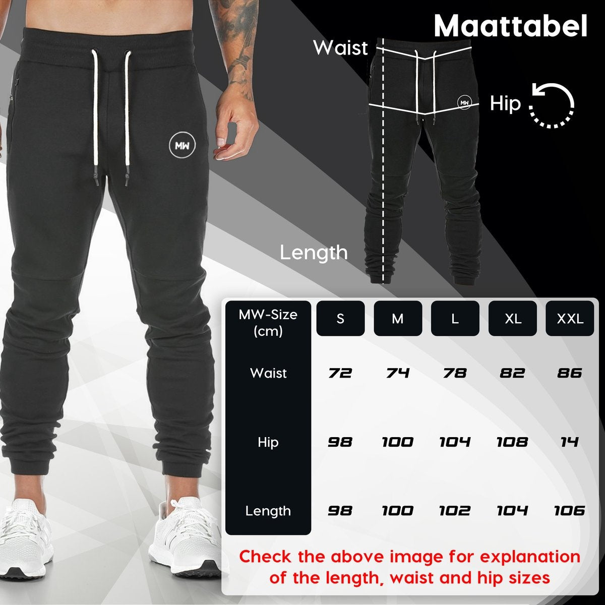 MW® - Trainingsbroek Heren - Joggingbroek Heren - Lange Sportbroek - Broek met Zakken - Maat L