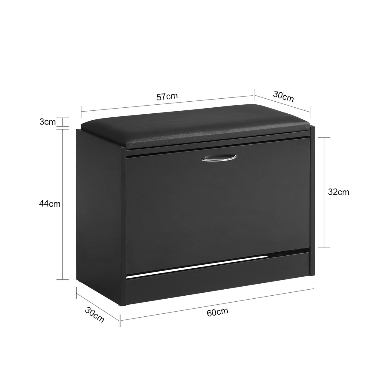 SoBuy Schoenenbank met Zitvlak - 1 Klep - 60 x 30 x 47 cm - Zwart