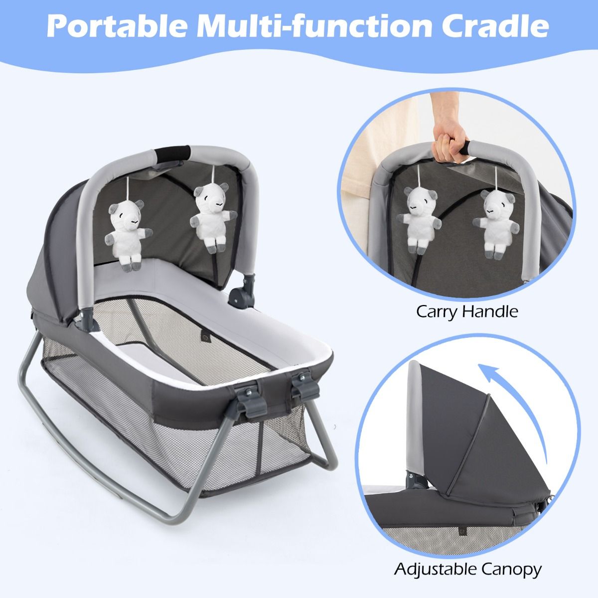 Coast 5-in-1 Reisbedje voor Baby's - Opvouwbaar babybed met commode en opbergmand - Inclusief draagtas - Grijs