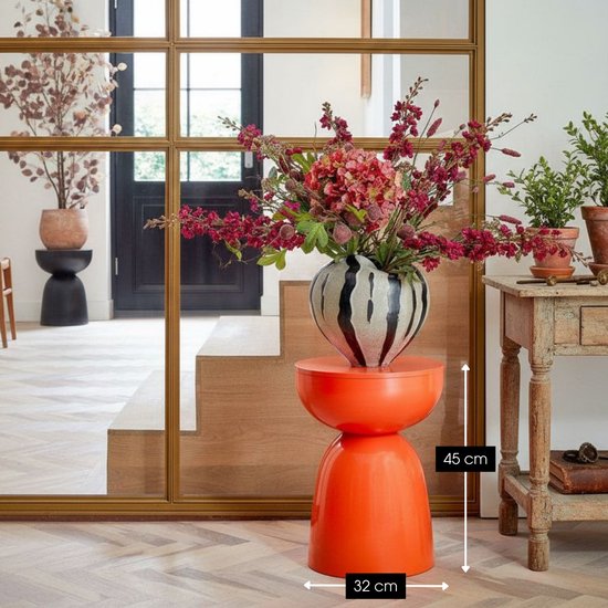 Mica Decorations Elliot Salontafel - Nachtkastje voor Slaapkamer of Woonkamer - Bijzettafel van IJzer voor Bloemen, Planten en Decoratie - H45 x Ø32 cm - Oranje