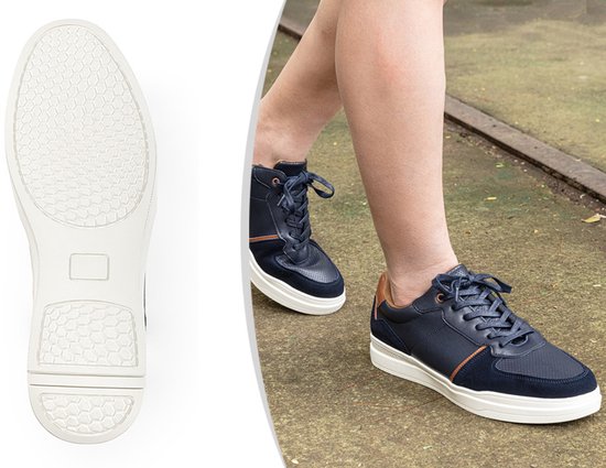 Milanoro - Stijlvolle lederen herensneakers - Navy - Maat 44