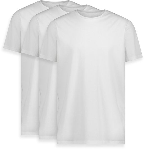 LEBASQ - Miles' T-shirt voor heren - 3 pack - met Crew Neck - Extra lang - Geschikt als Ondershirt - Wit - 3XL - Katoen