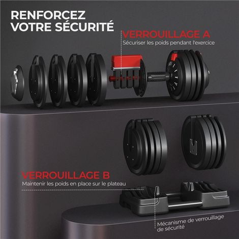 Yaheetech Verstelbare Dumbbellset 3-in-1 – 3-24 kg – 111 cm – Zwart